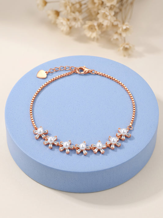 Rose Gold Dazzling Flower Pearl Bracelet