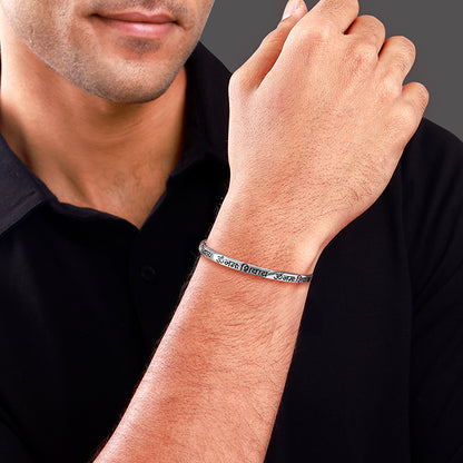 Oxidised Silver Panchakshari Kada For Him