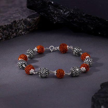 Oxidised Silver Rudraksha Bracelet For Him