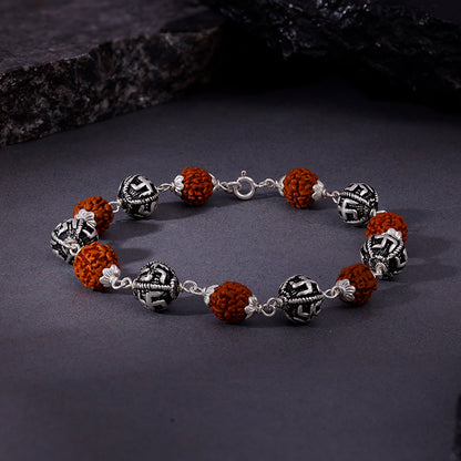 Oxidised Silver Rudraksha Bracelet For Him