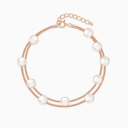 Rose Gold Pearl Station Bracelet