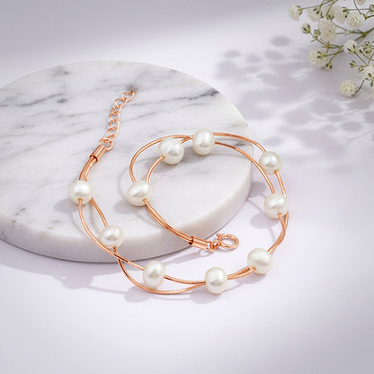 Rose Gold Pearl Station Bracelet