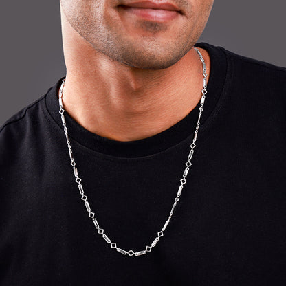 Silver Square & Bar Chain For Him