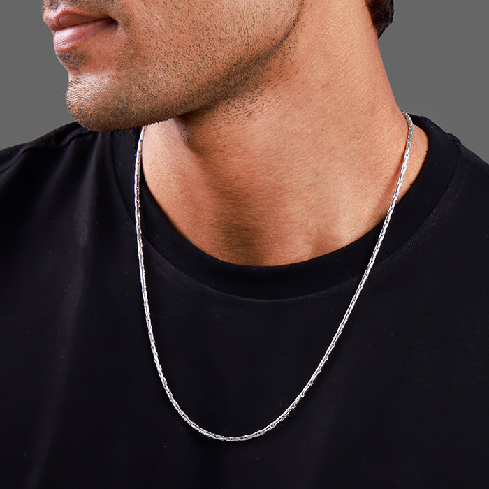 Silver Elongated Box Chain For Him