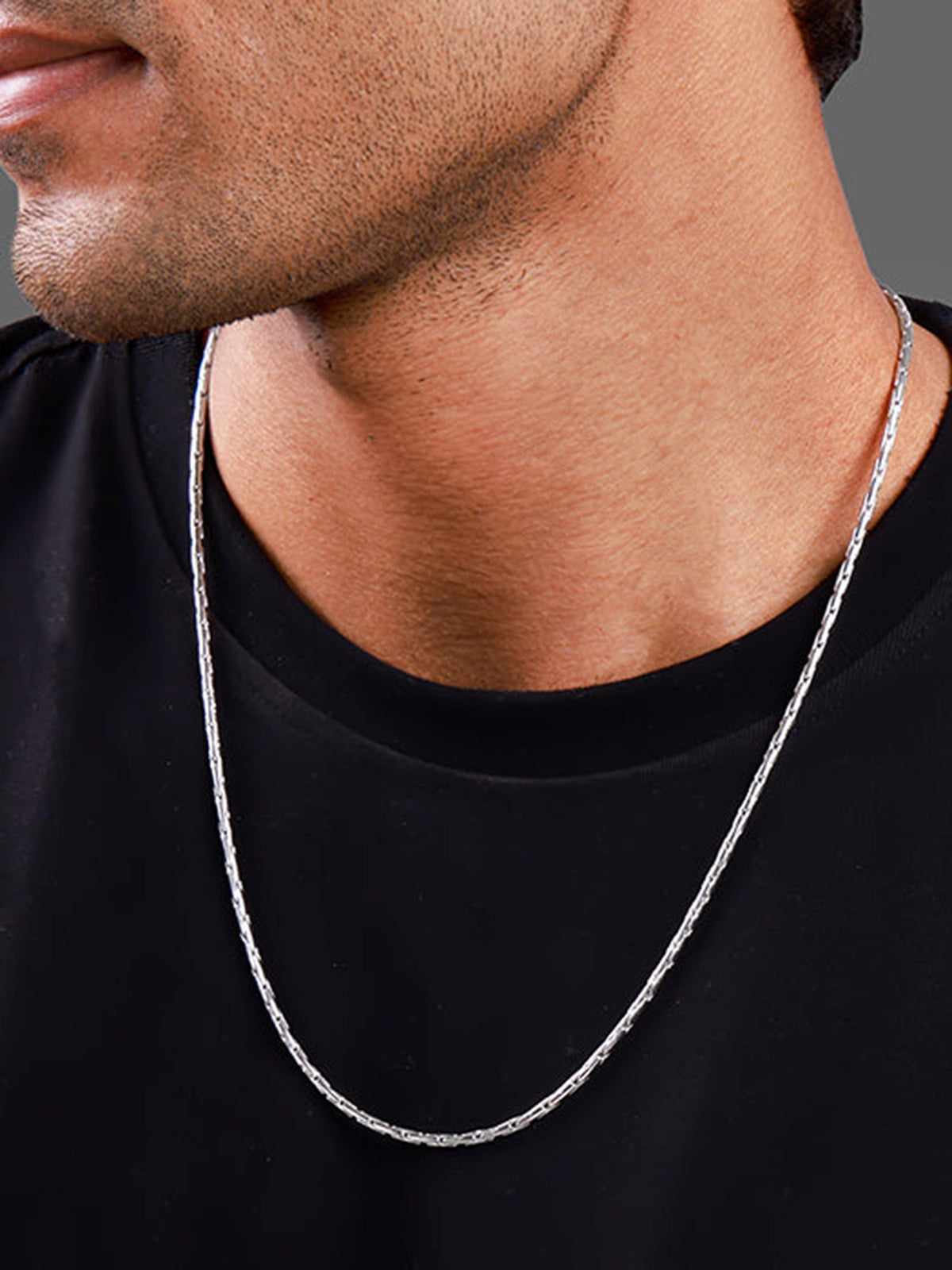 Silver Elongated Box Chain For Him