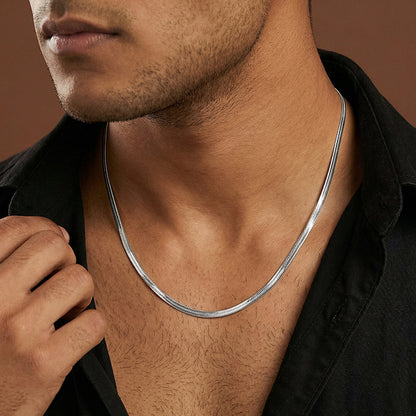 Silver Flat Snake Chain For Him