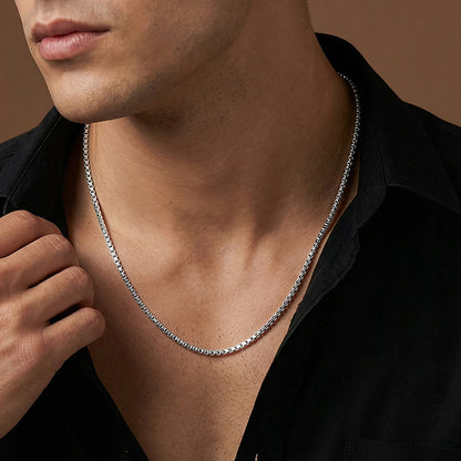 Oxidised Silver Octagonal Box Chain For Him
