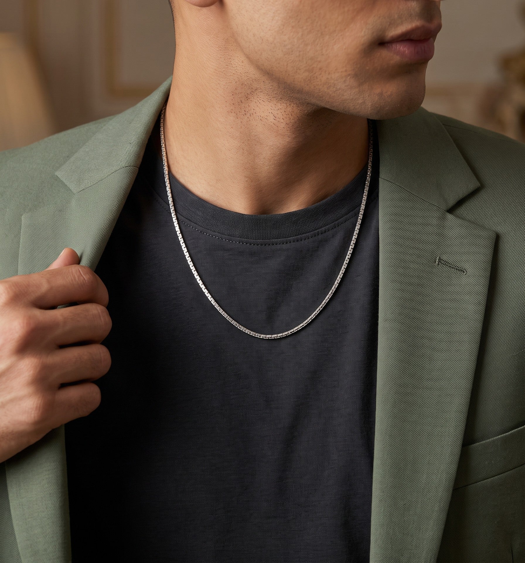 Silver Minimal Box Chain For Him