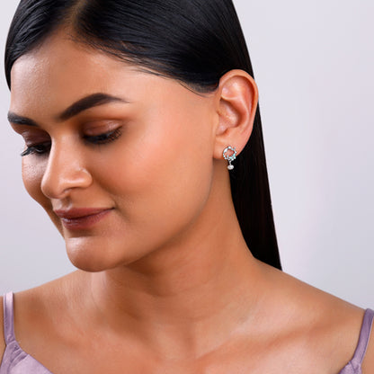 Silver Butterfly Drop Pearl Earrings