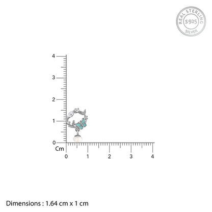 Silver Butterfly Drop Pearl Earrings