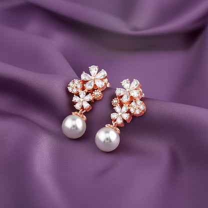 Rose Gold Cluster of Flower Earrings