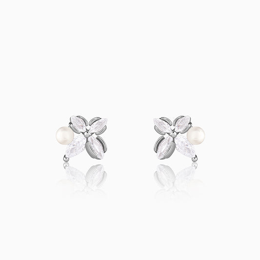 Silver Gleaming Floral Earrings