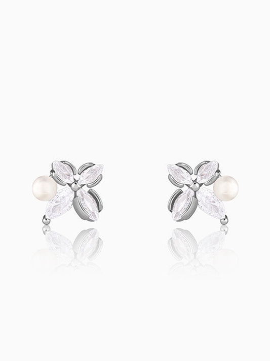 Silver Gleaming Floral Earrings