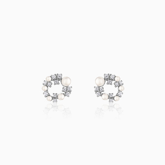 Silver Pearl Wreath Stud Earrings