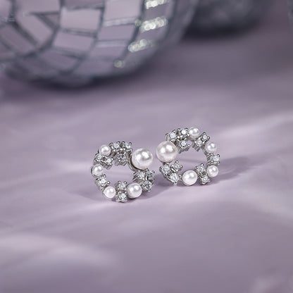 Silver Pearl Wreath Stud Earrings