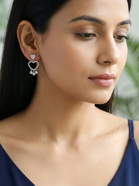 Silver Heart Dangler Earrings