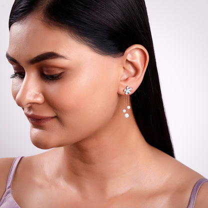 Rose Gold Pearl Dangler Earrings