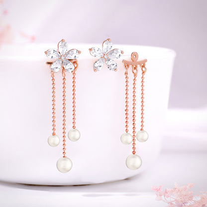 Rose Gold Pearl Dangler Earrings
