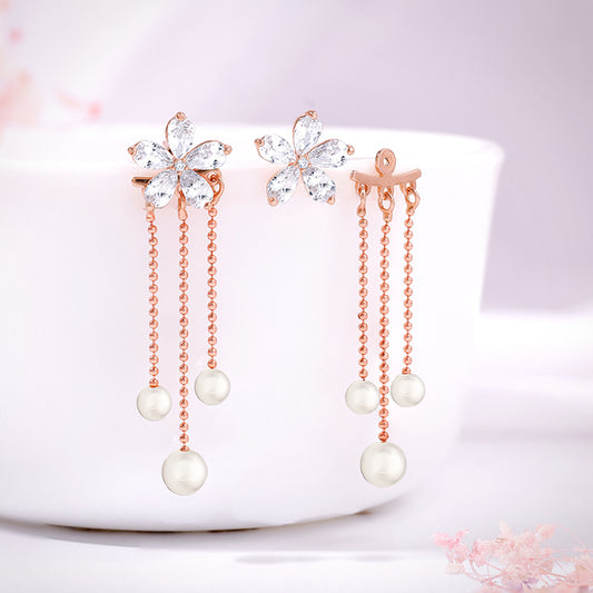 Rose Gold Pearl Dangler Earrings