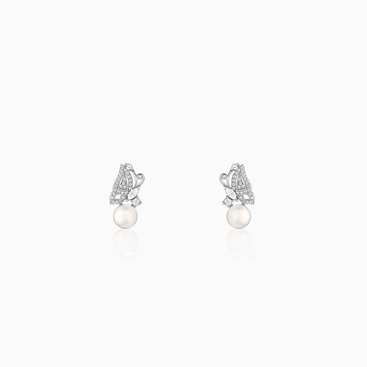 Silver Pearl Butterfly Earrings