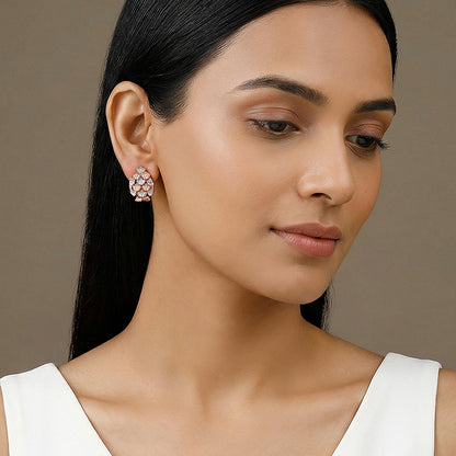 Dual Tone Oval Reef Silver Earrings