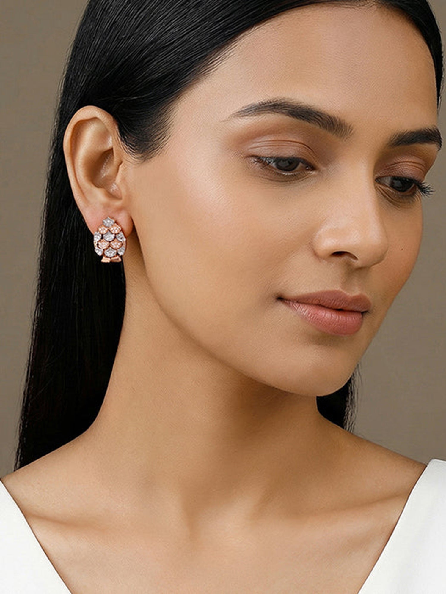 Dual Tone Oval Reef Silver Earrings