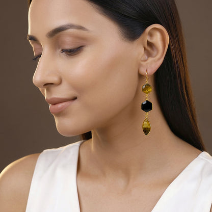 Golden Onyx Flame Dangler Earrings