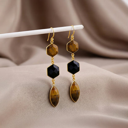 Golden Onyx Flame Dangler Earrings