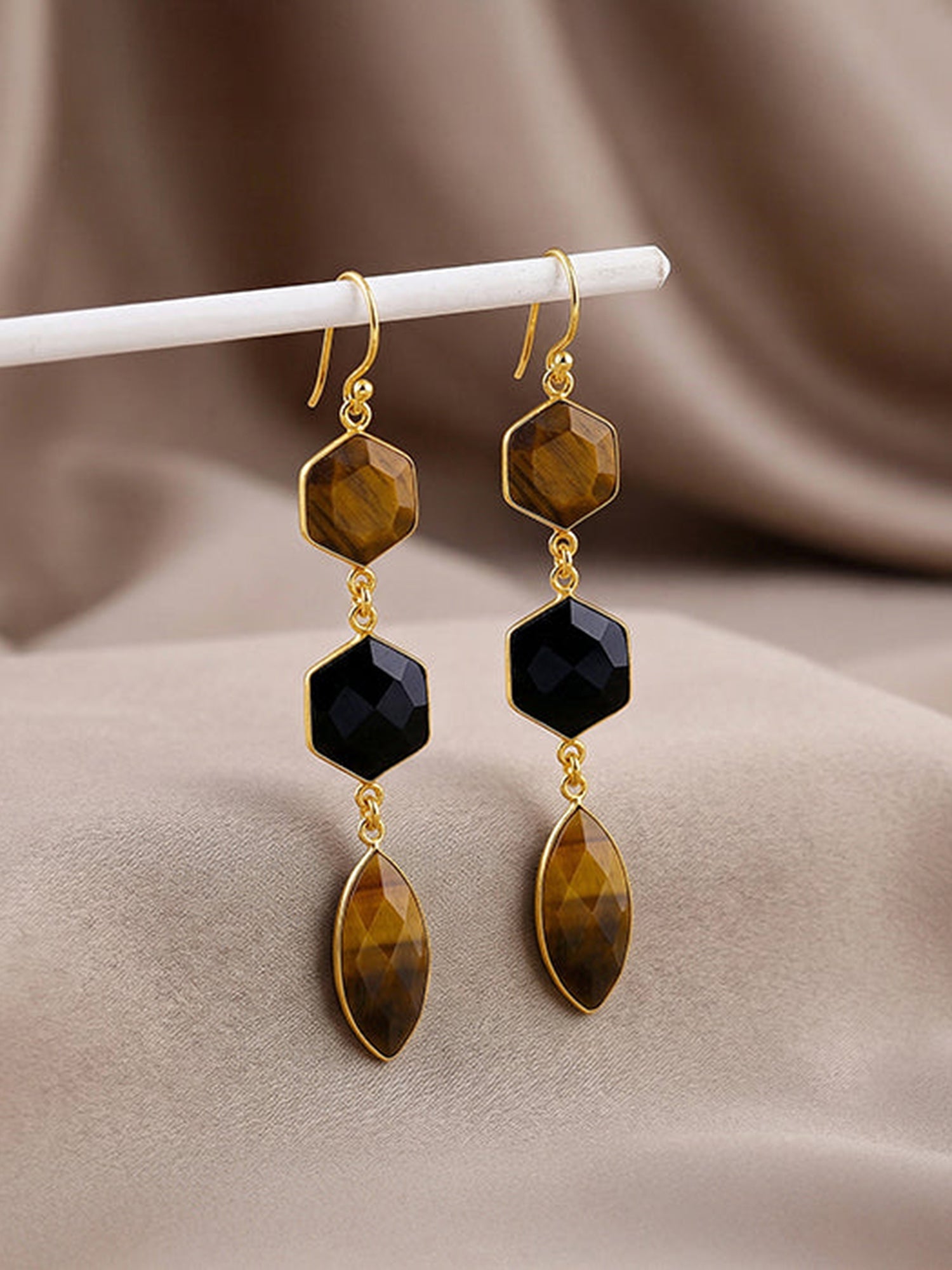 Golden Onyx Flame Dangler Earrings