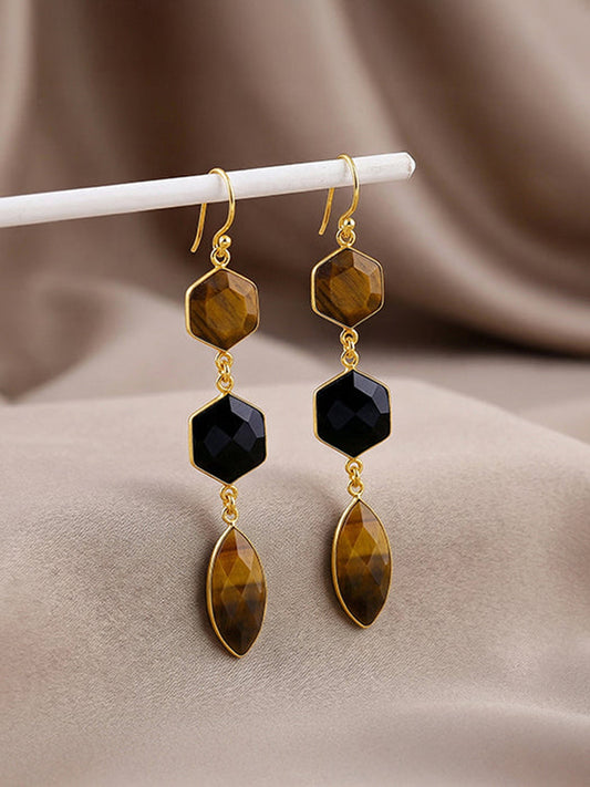 Golden Onyx Flame Dangler Earrings