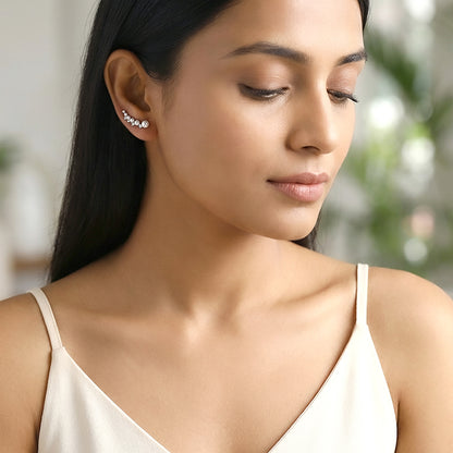 Silver Pearl Ascend Climber Earrings