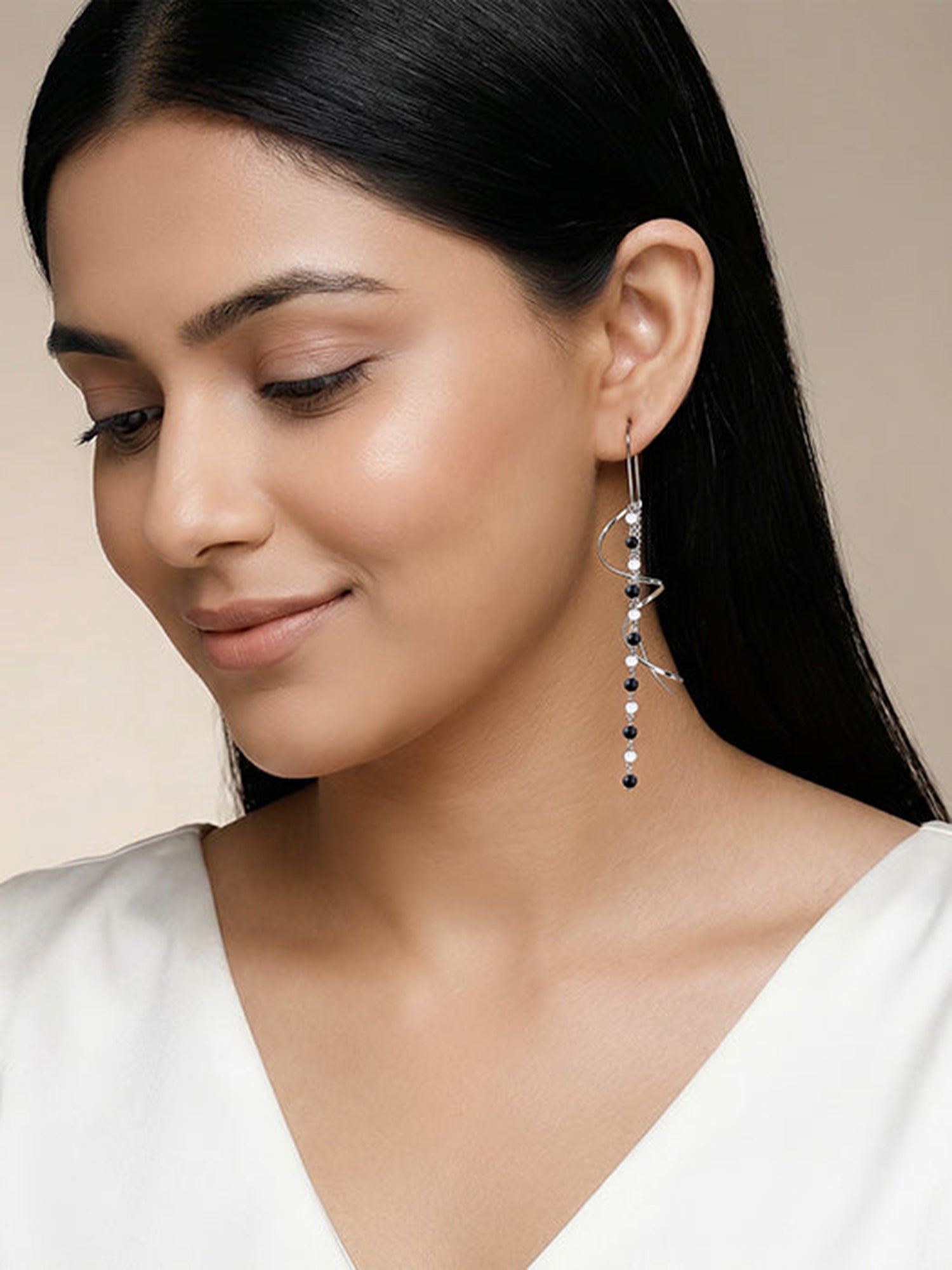 Silver Noir Swirl Dangler Earrings