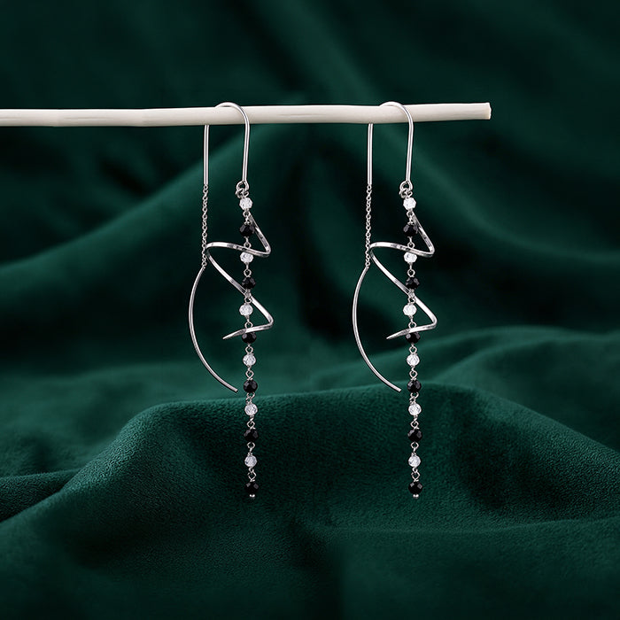 Silver Noir Swirl Dangler Earrings