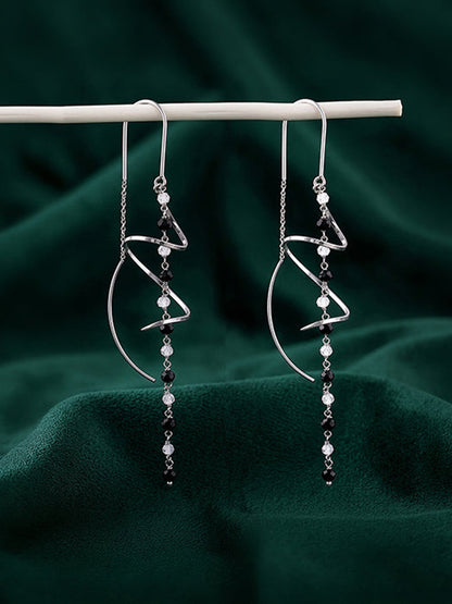 Silver Noir Swirl Dangler Earrings