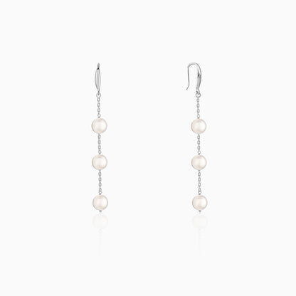Silver Greta Garbo Pearl Dangler Earrings