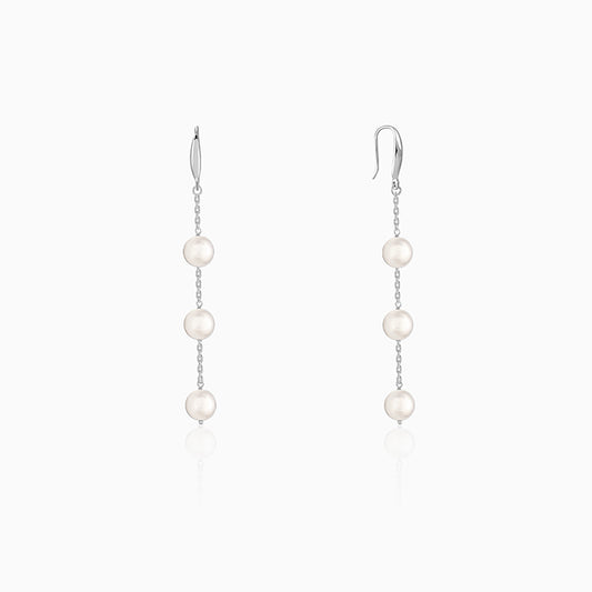 Silver Greta Garbo Pearl Dangler Earrings