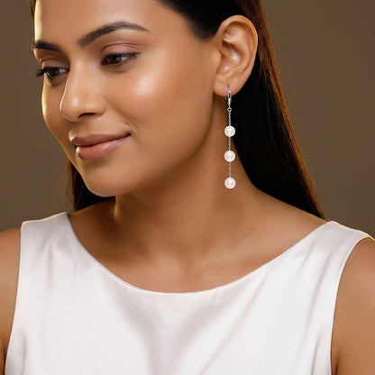 Silver Greta Garbo Pearl Dangler Earrings