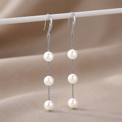 Silver Greta Garbo Pearl Dangler Earrings
