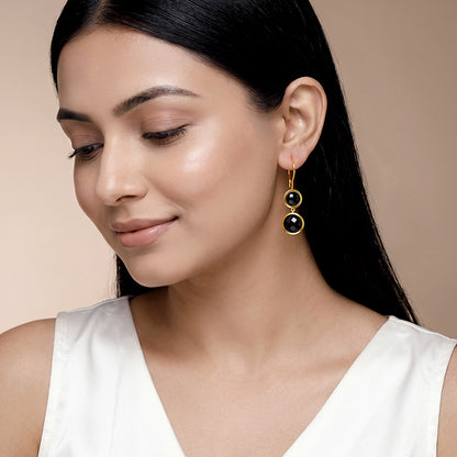Golden Black Chalcedony Dangler Earrings