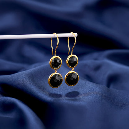 Golden Black Chalcedony Dangler Earrings