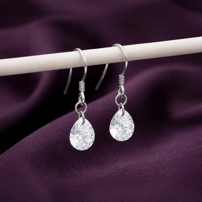 Silver Crystal Dew Drop Earrings
