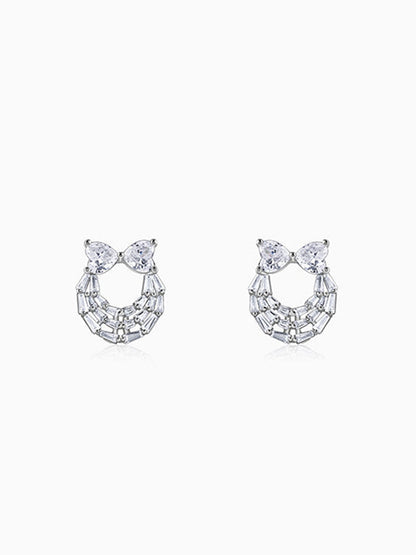 Silver Bow Heart Earrings
