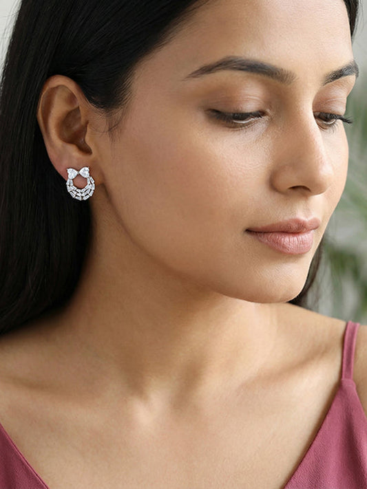 Silver Bow Heart Earrings