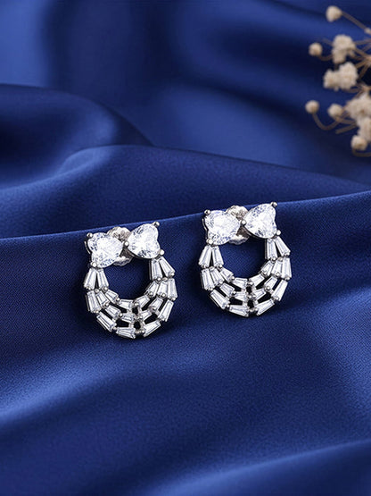 Silver Bow Heart Earrings