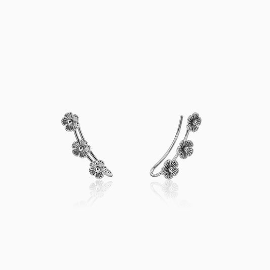 Oxidised Silver Triple Floral Climber Earrings
