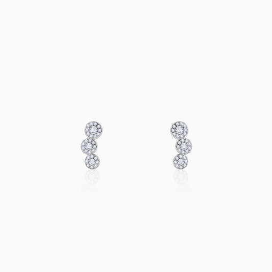 Silver Triple Orb Pave Earrings