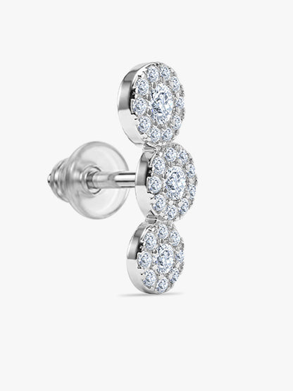 Silver Triple Orb Pave Earrings