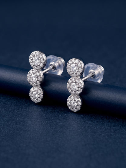 Silver Triple Orb Pave Earrings
