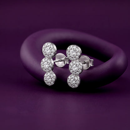Silver Triple Orb Pave Earrings