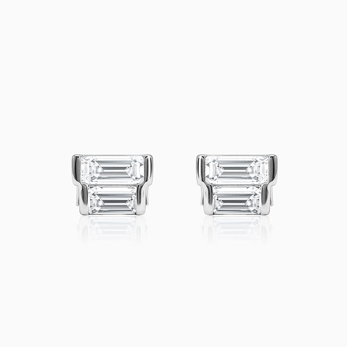 Silver Glass Stone Square Studs